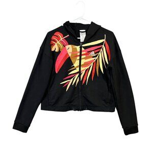 Adidas Women's Medium Cropped Hooded Track Jacket Toucan Print Full Zip GUC